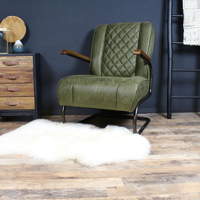 Industriële fauteuil Milan groen leer