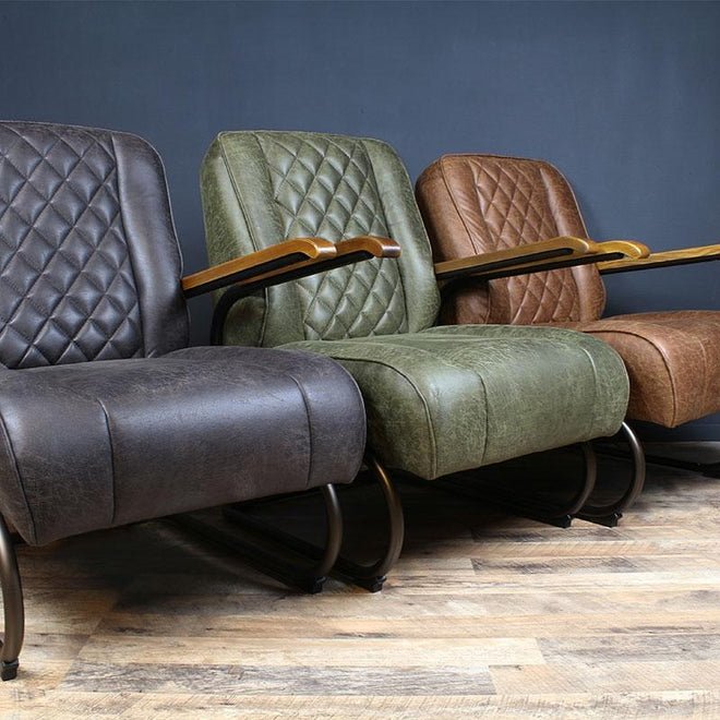 Industriële fauteuil Milan groen leer