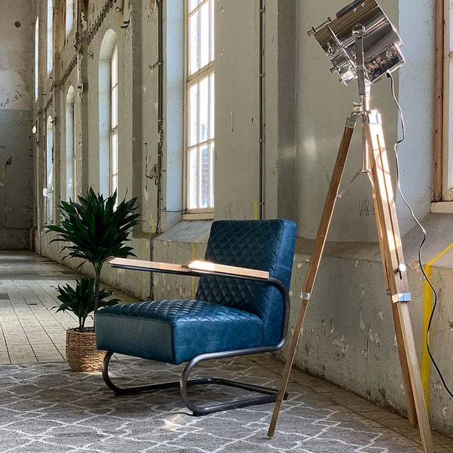 Industriële fauteuil Lewis vintage blauw | 100% runderleder