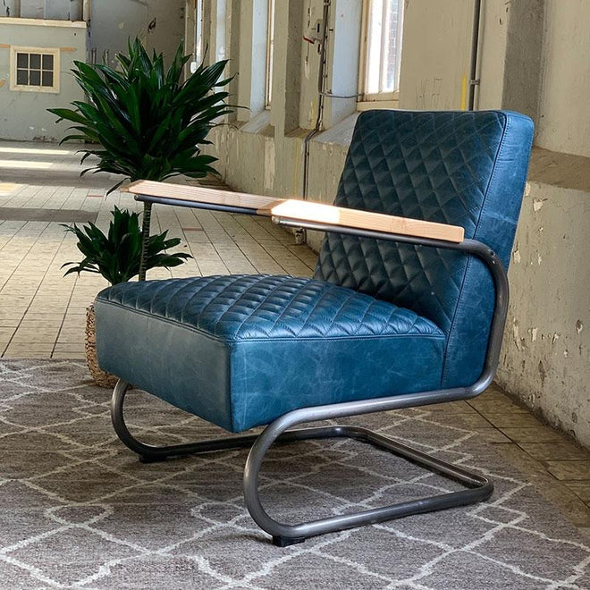 Industriële fauteuil Lewis vintage blauw | 100% runderleder