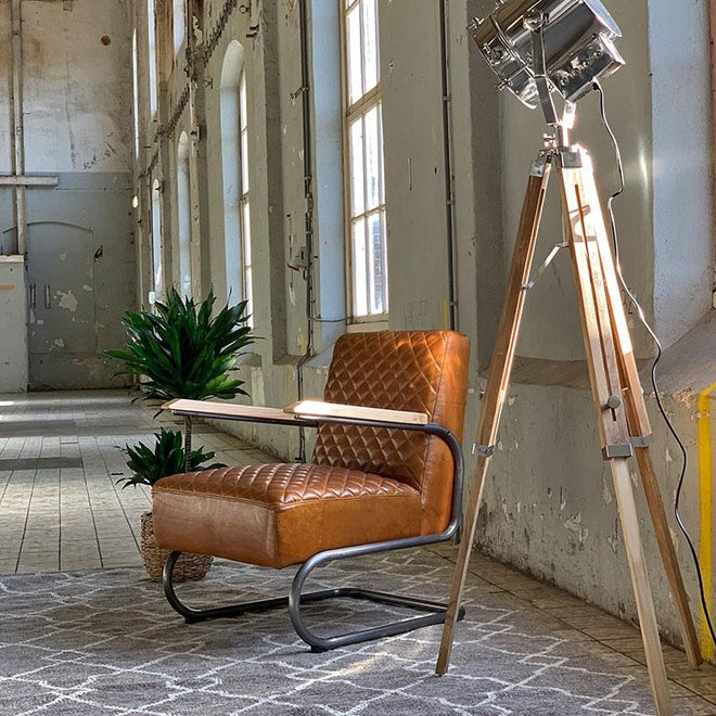 Industriële fauteuil Lewis cognac | 100% runderleder