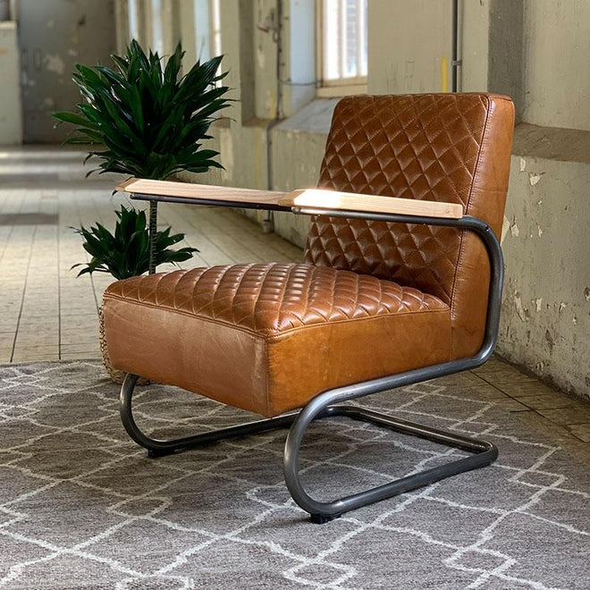 Industriële fauteuil Lewis cognac | 100% runderleder