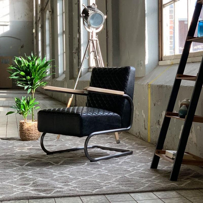 Industriële fauteuil Lewis zwart - 100% runderleer