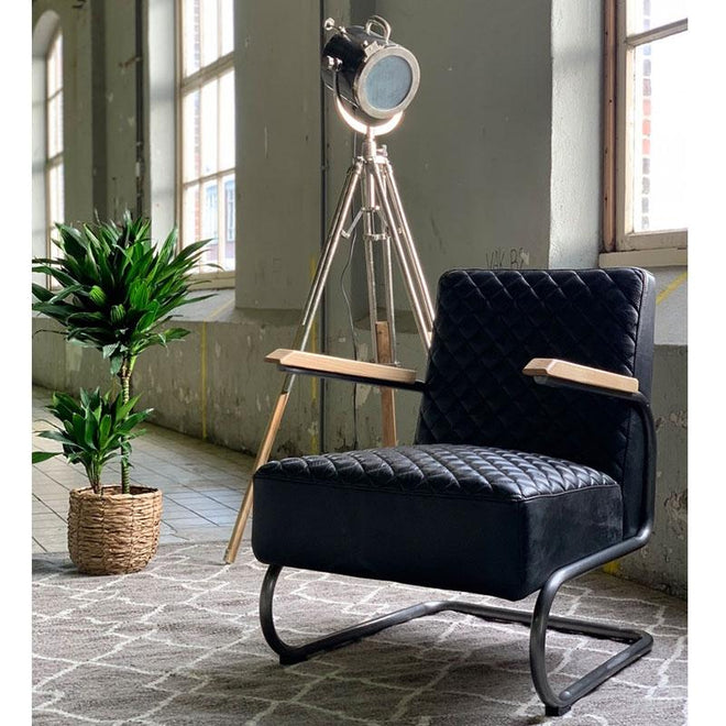 Industriële fauteuil Lewis zwart - 100% runderleer