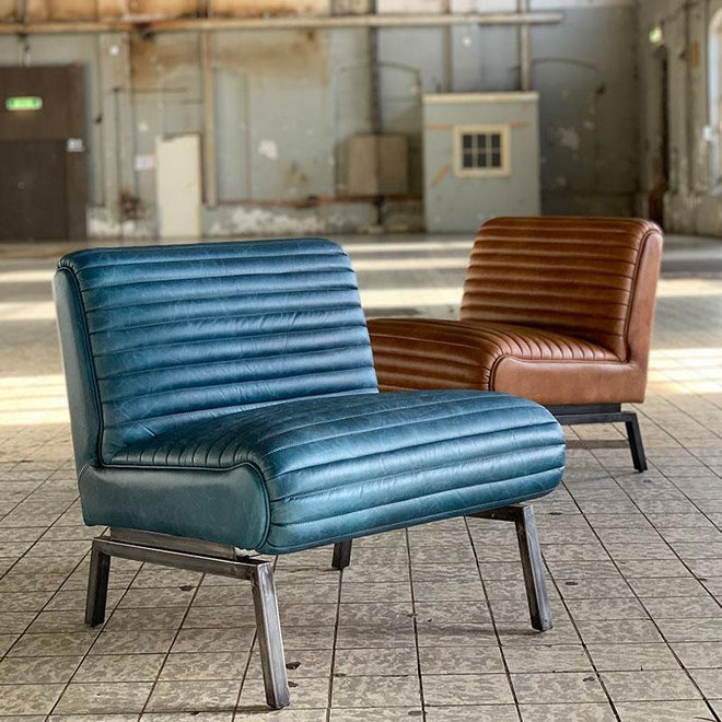 Industriële fauteuil Reflex blauw | 100% leder