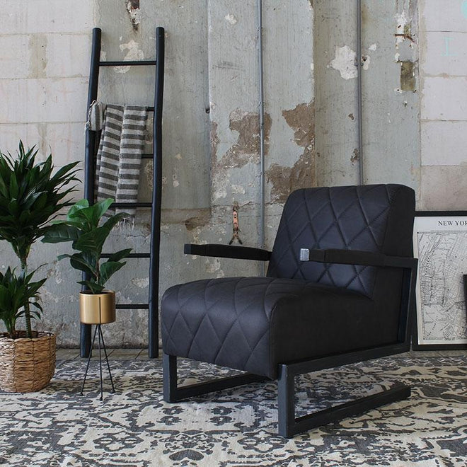 Industriële fauteuil James zwart