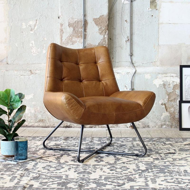 Industriële fauteuil Cole cognac leer | 100% runderleder