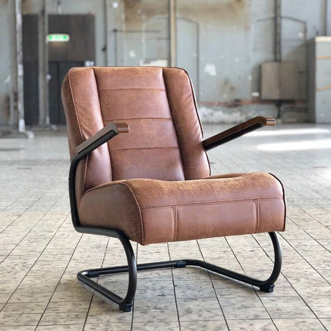 Industriële fauteuil Jarren cognac leer