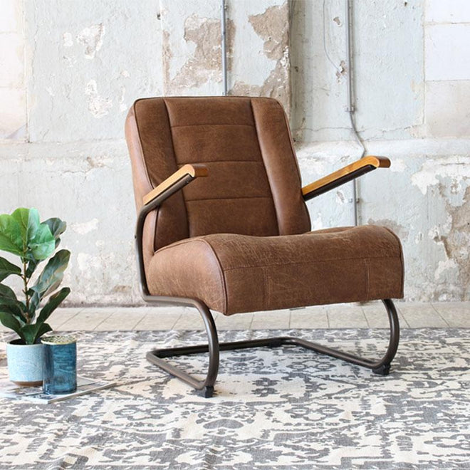 Industriële fauteuil Jarren cognac leer