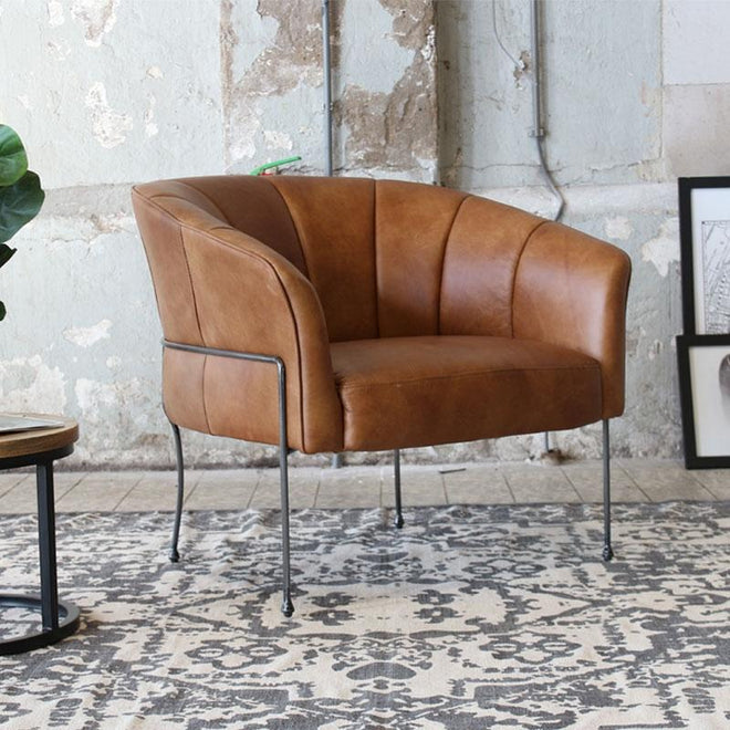 Industriële fauteuil Omega cognac | Old English design