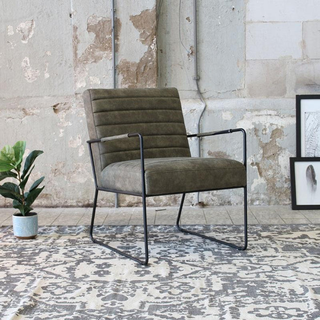 Industriële fauteuil Santos olijfgroen