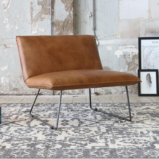 Industriële fauteuil Yasmin cognac | 100 leer