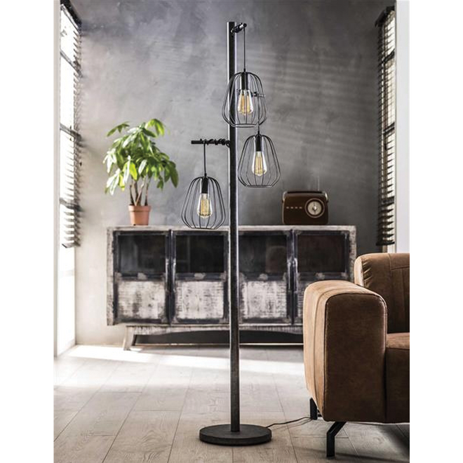 Industriële vloerlamp Grisham 3-lichts oud zilver