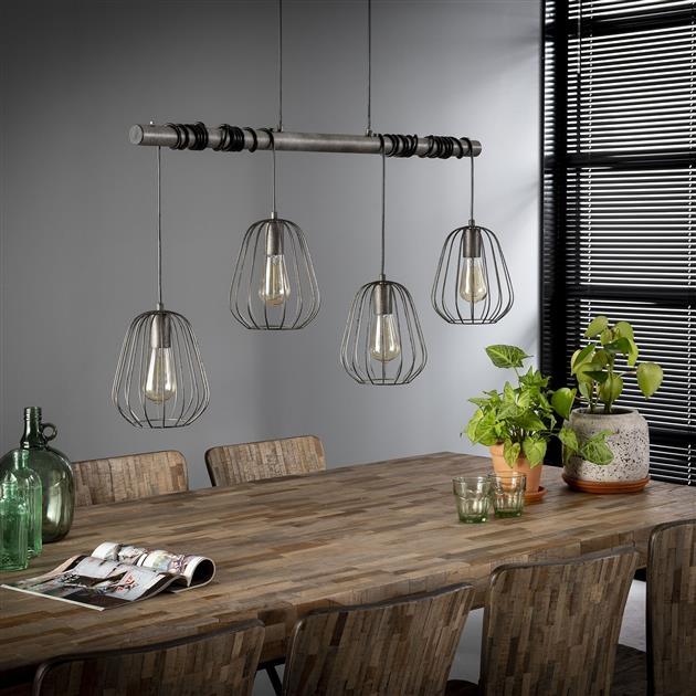 De industriële hanglamp Grisham 4-lichts oud zilver