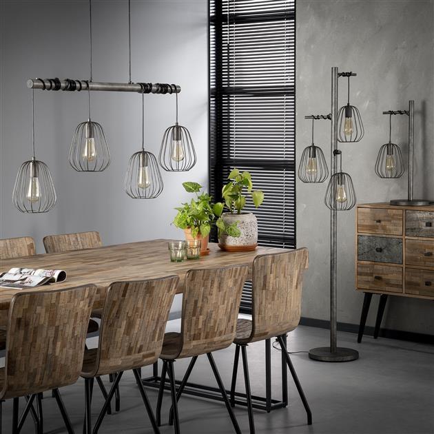 De industriële hanglamp Grisham 4-lichts oud zilver