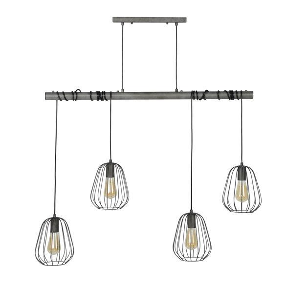 De industriële hanglamp Grisham 4-lichts oud zilver