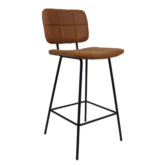 Industriële Barkruk Square cognac leer