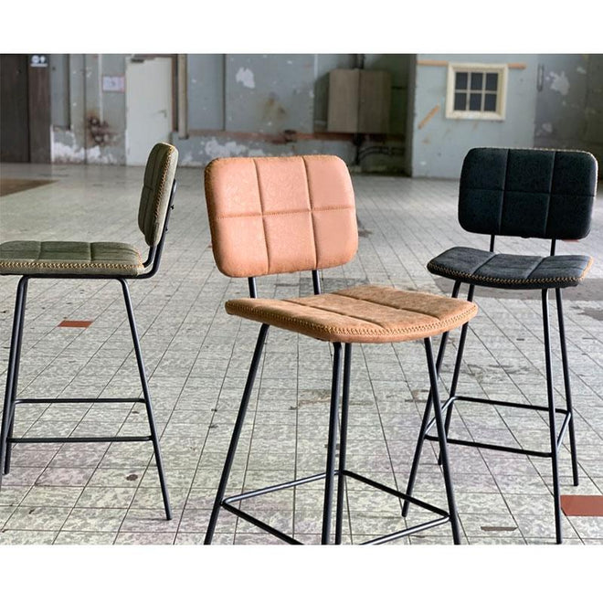 Industriële Barkruk Square antraciet leer