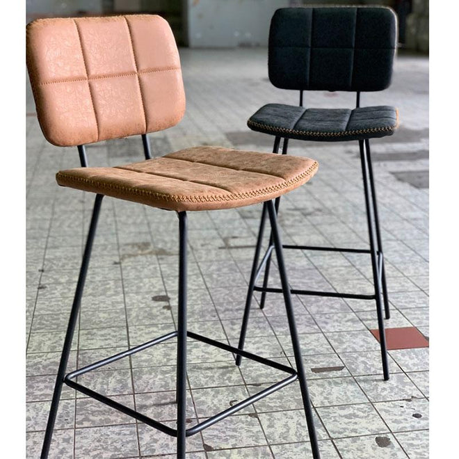 Industriële Barkruk Square cognac leer