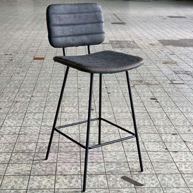 Industriële Barkruk Stripe antraciet leer