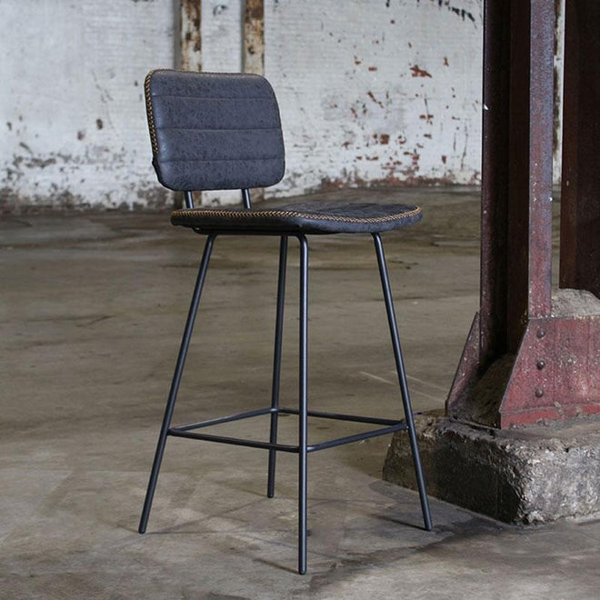 Industriële Barkruk Stripe antraciet leer