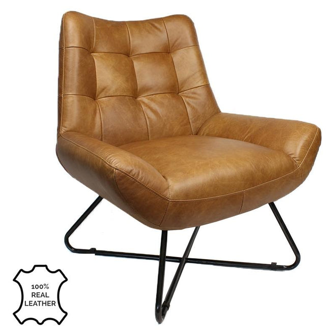 Industriële fauteuil Cole cognac leer | 100% runderleder