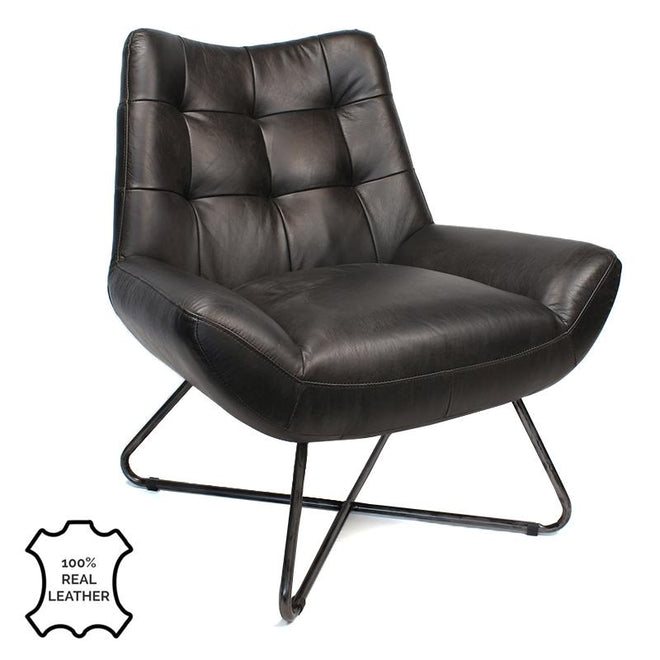 Industriële fauteuil Cole zwart | 100% runderleder