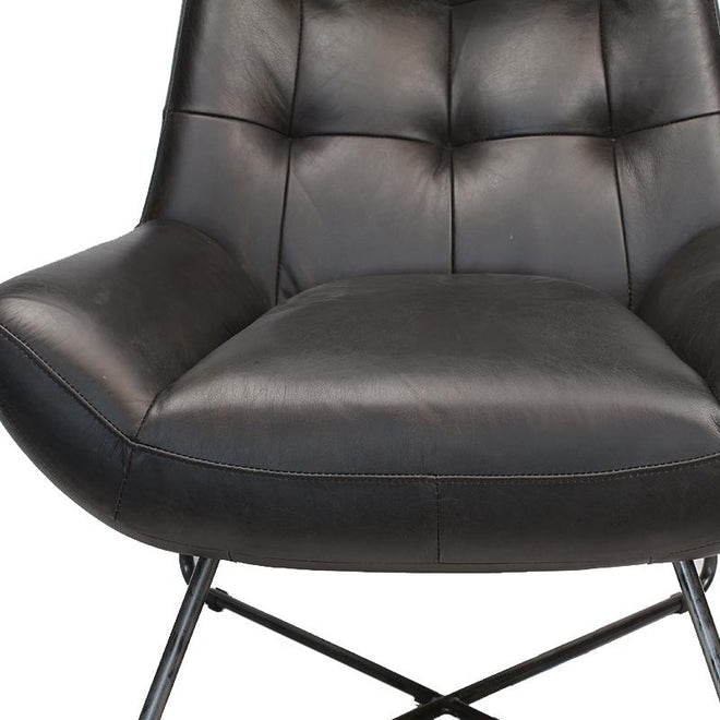 Industriële fauteuil Cole zwart | 100% runderleder