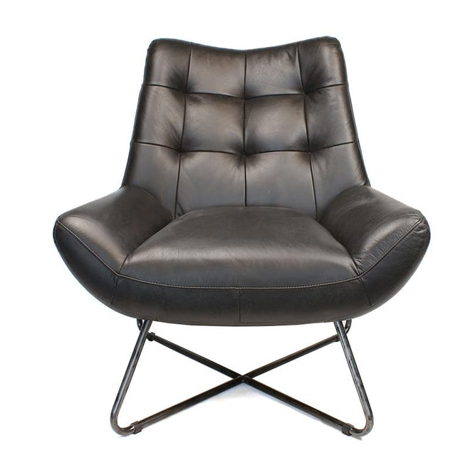 Industriële fauteuil Cole zwart | 100% runderleder