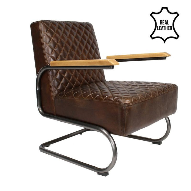 Industriële fauteuil Lewis bruin | 100% runderleder