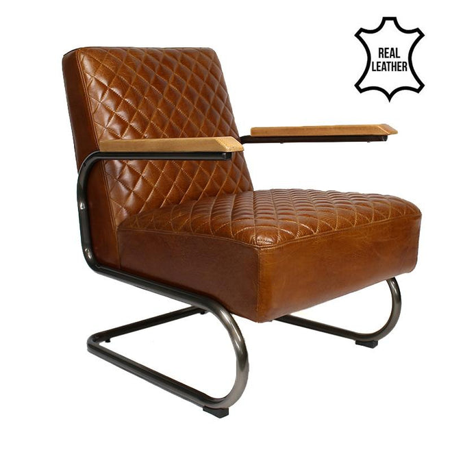 Industriële fauteuil Lewis cognac | 100% runderleder
