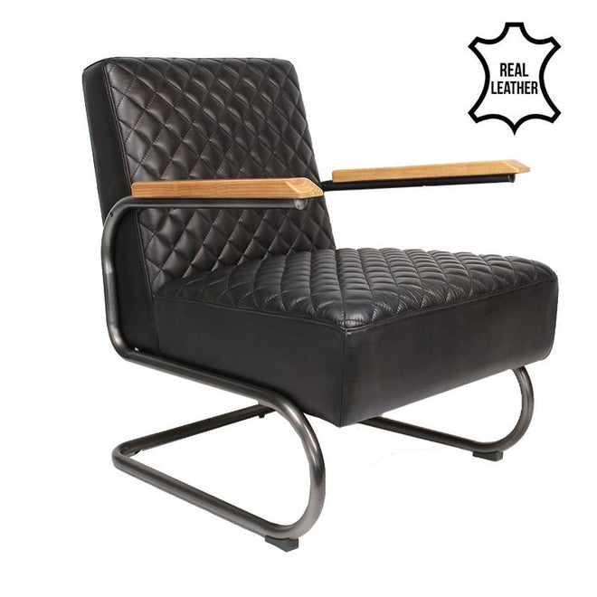 Industriële fauteuil Lewis zwart - 100% runderleer