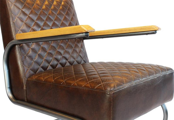 Industriële fauteuil Lewis bruin | 100% runderleder