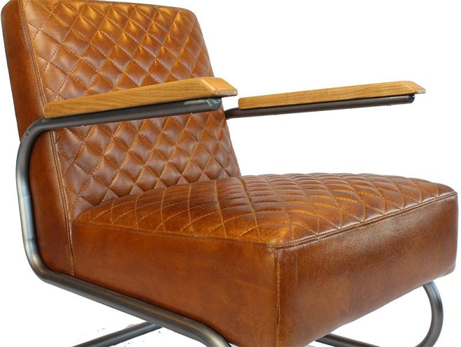 Industriële fauteuil Lewis cognac | 100% runderleder