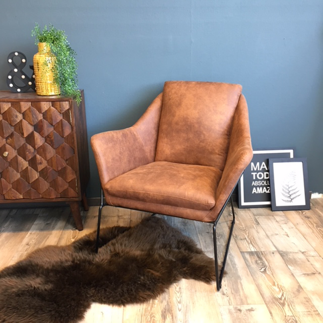 Industriële fauteuil Luke cognac