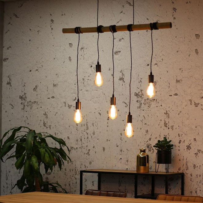 Hanglamp Kaiden 5-lichts bamboe