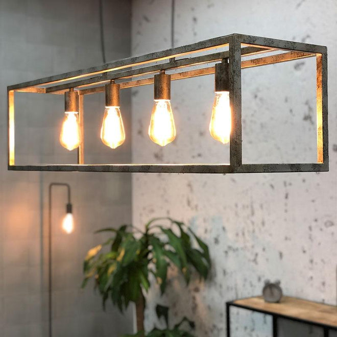 Industriële hanglamp Blake 4-lichts oud zilver
