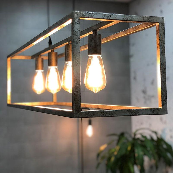 Industriële hanglamp Blake 4-lichts oud zilver