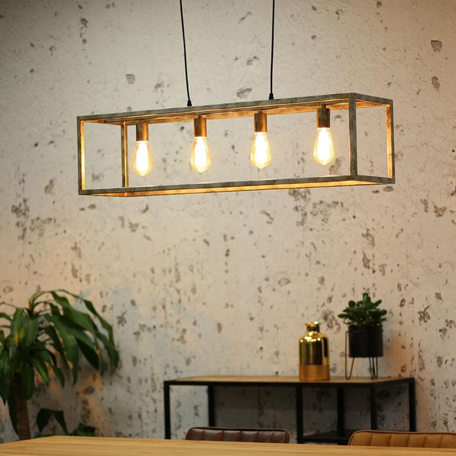Industriële hanglamp Blake 4-lichts oud zilver