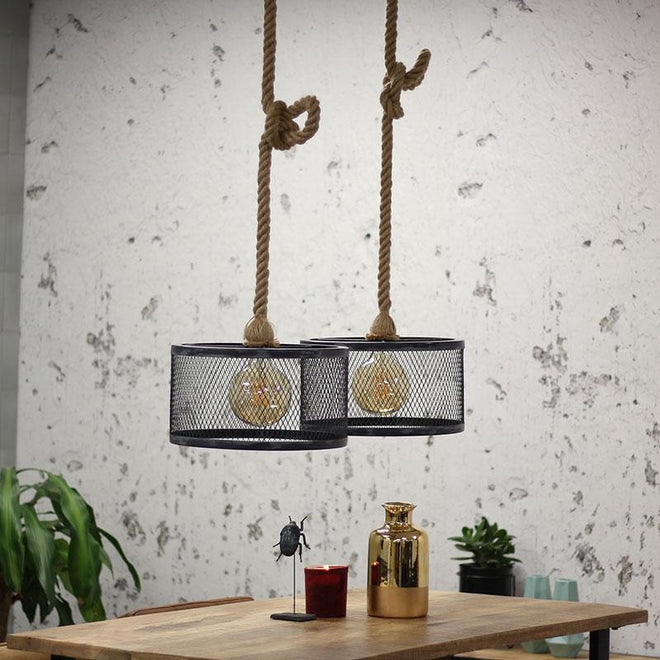 Industriële hanglamp Rope 2-lichts metaal 