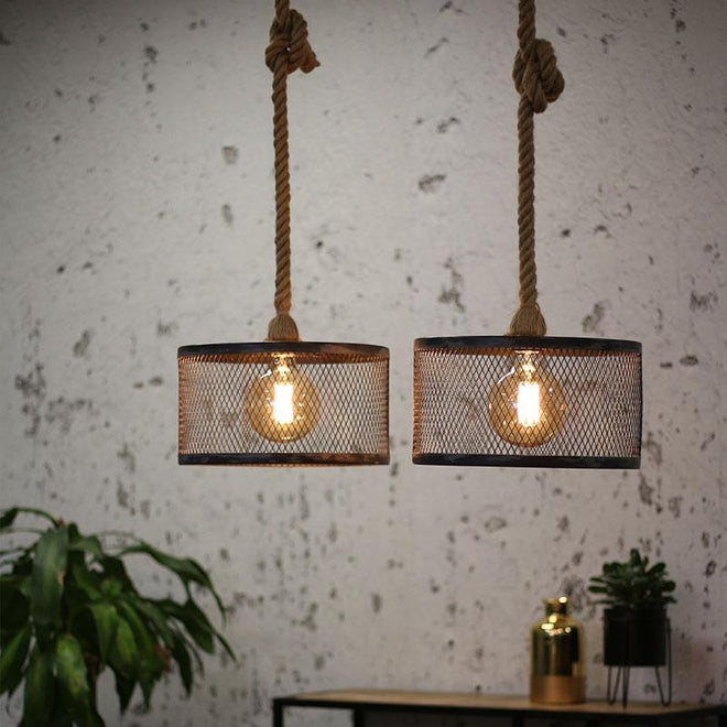 Industriële hanglamp Rope 2-lichts metaal 