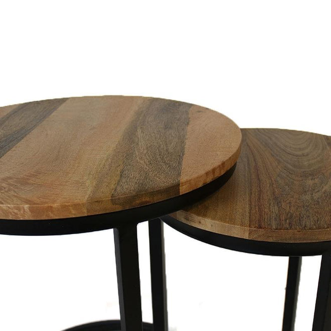 Industriële salontafel set Yumi mangohout (2 stuks)