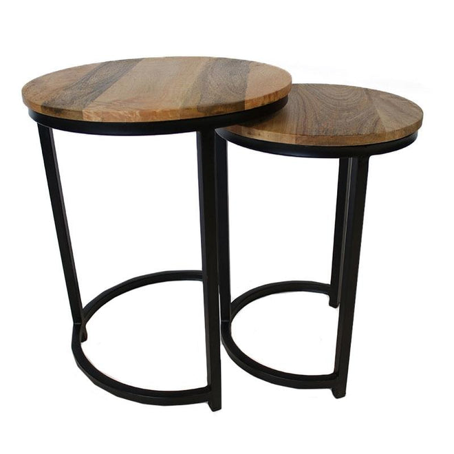Industriële salontafel set Yumi mangohout (2 stuks)