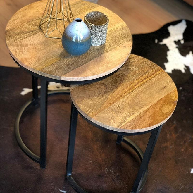 Industriële salontafel set Yumi mangohout (2 stuks)