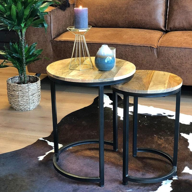 Industriële salontafel set Yumi mangohout (2 stuks)