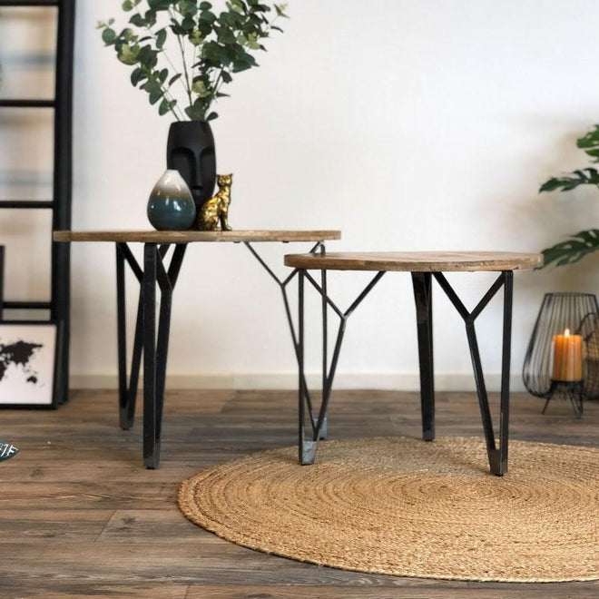 Salontafel set Lenn hout metaal (set van 2)