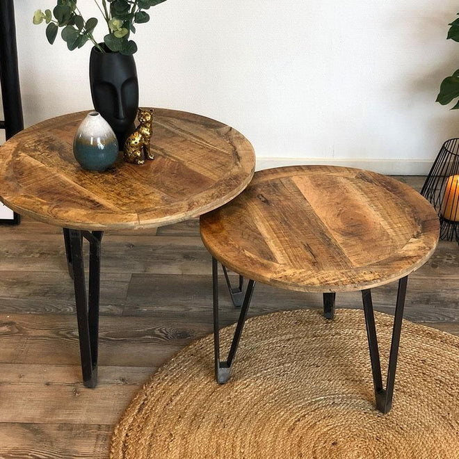 Salontafel set Lenn hout metaal (set van 2)