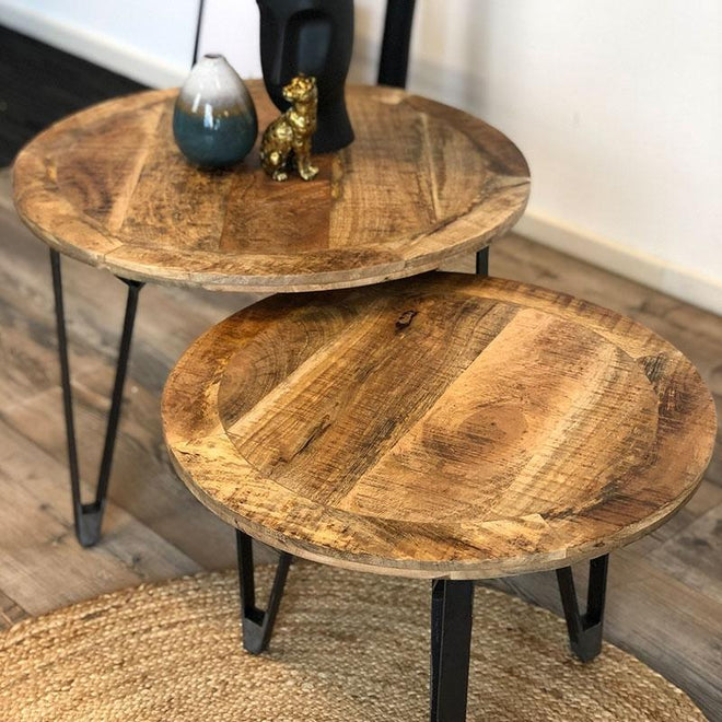 Salontafel set Lenn hout metaal (set van 2)
