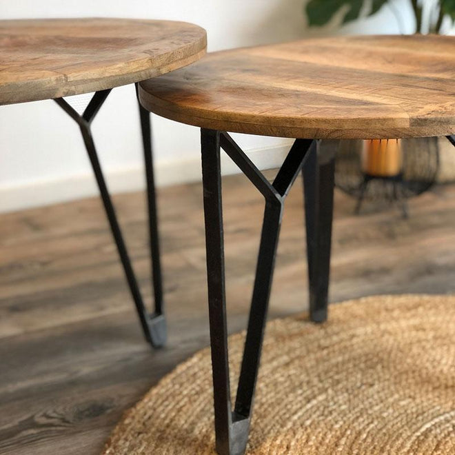 Salontafel set Lenn hout metaal (set van 2)