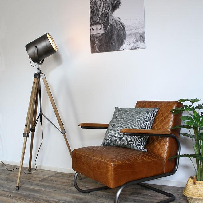 Industriële vloerlamp Landon hout metaal
